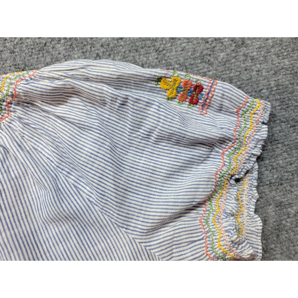 Madewell Embroidered Stripe Peasant Top Blue White Short Sleeve G4356 Medium - Picture 14 of 15
